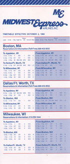 Buy 4 Midwest Express Airlines system timetable 12/18/93 save 50% 9111 